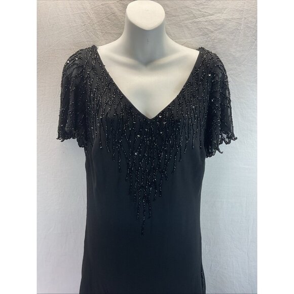 JKARA Beaded sequined Black Short flutter Sleeve midi Party Dress size 14 formal - Picture 5 of 13